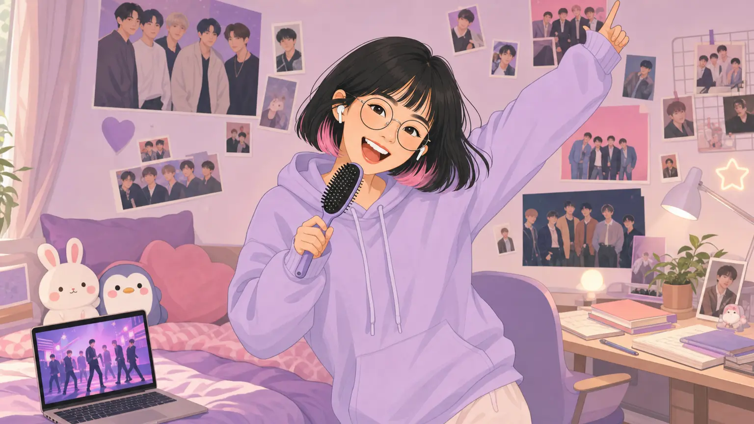 Linh cầm lược hát trong căn phòng dán đầy poster K-pop